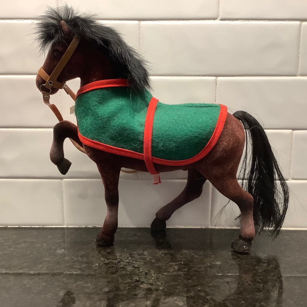 Brown Horse Toy Bridle and Green Stable Blanket